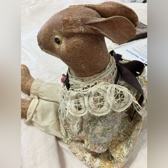 Hand Painted Judy Wachlin Stuffed Adorable Bunny Doll Folk Art 17” RARE - Picture 5 of 13
